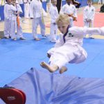 Martial Arts kids practicing their flying side kick