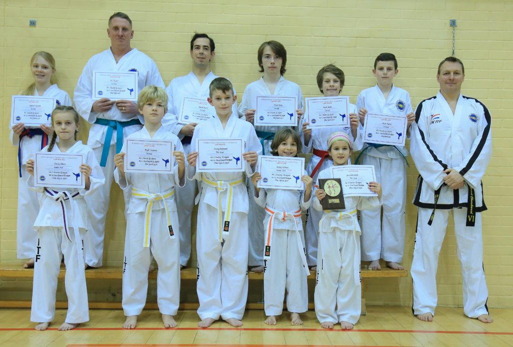 Torbay Taekwondo Schools Colourbelt Grading March 2017 Students with their new belts and certificates