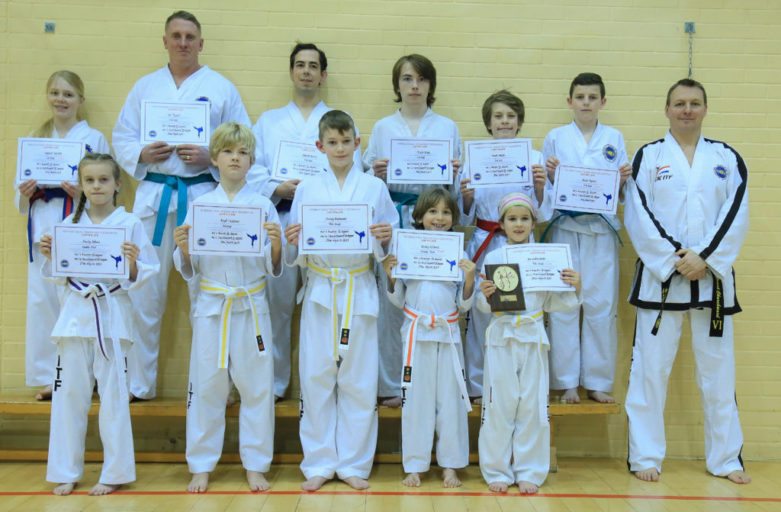 Torbay Taekwondo Schools Colourbelt Grading March 2017 Students with their new belts and certificates