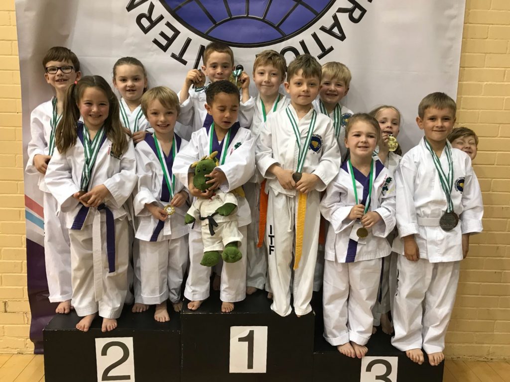 Some of Torbay Taekwondo Schools youngest competitors. 4 to 7yrs of age with their medals from the SW Championships 2018