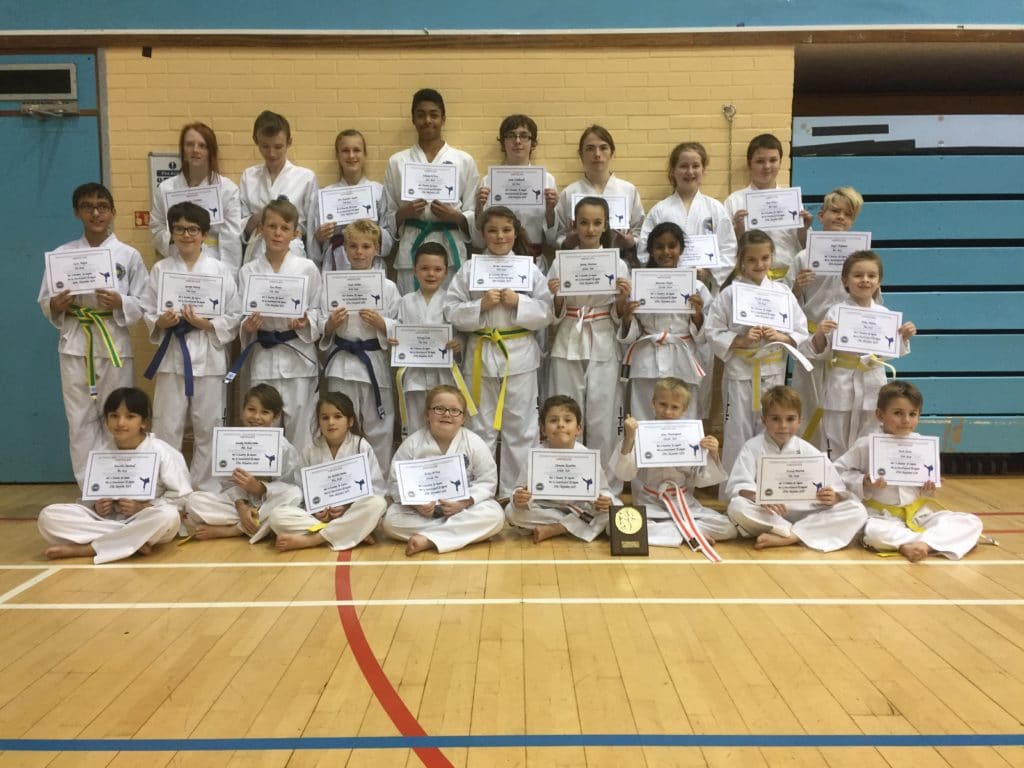 Torbay Taekwondo Students receiving their new belts and certificates Dec 2017