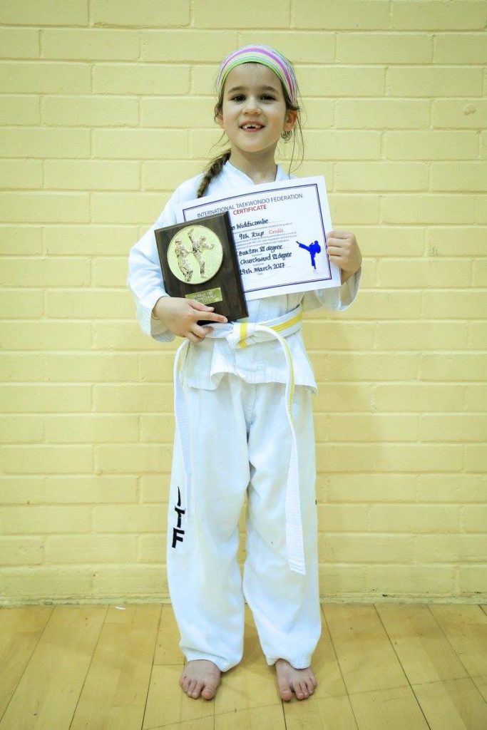 Miss Bo Widdicombe receiving the Grading Award March 2017 at Torbay Taekwondo Schools