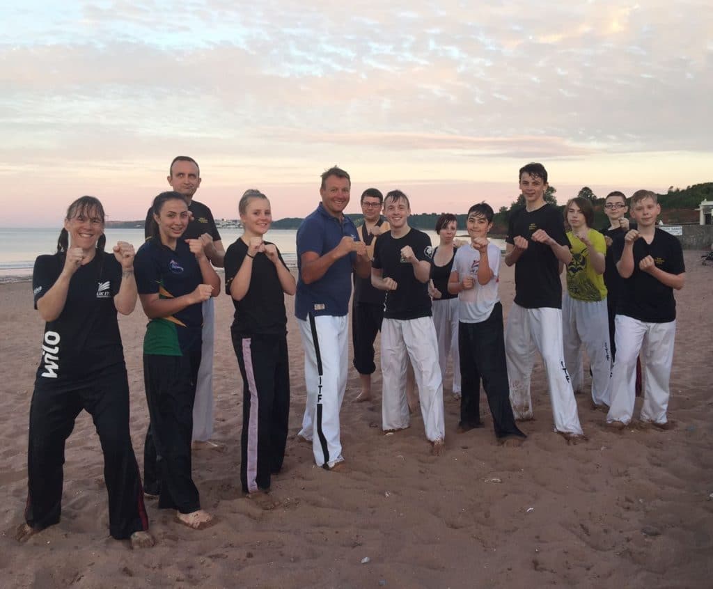 Torbay Taekwondo training on the Beach 5 minutes walk from normal training hall