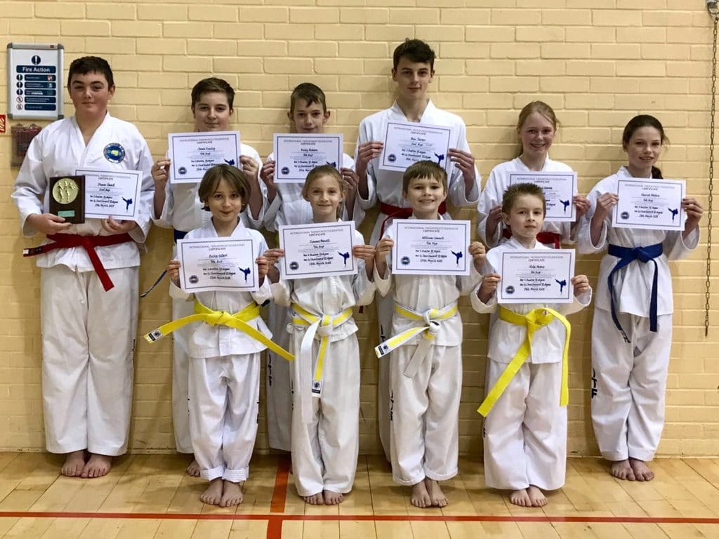 Torbay Taekwondo Students receiving their new belts and certificates March 2018