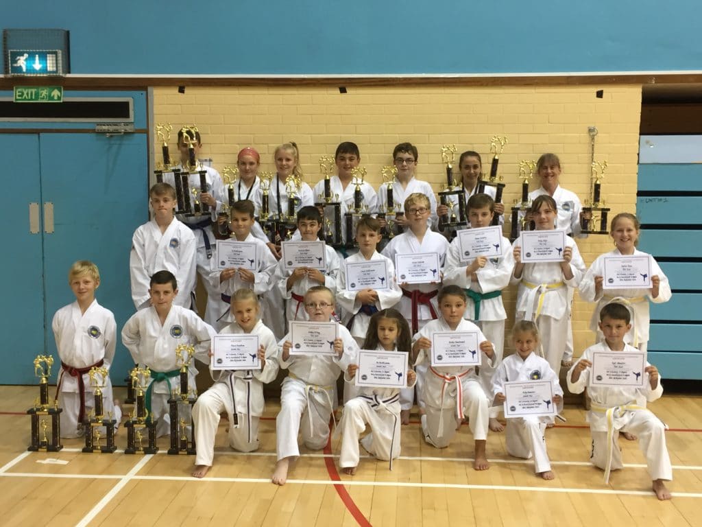 Torbay Taekwondo Students with Trophies from the Dargon Tang Soo do Competition and Cerificates from the Colourbelt grading September 2016