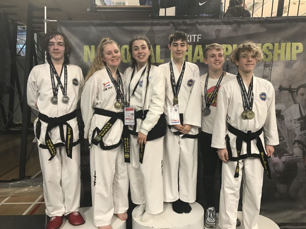 Several Blackbelt members of Torbay Tkd at the UKITF Spring Championships Feb 2019 in Bath