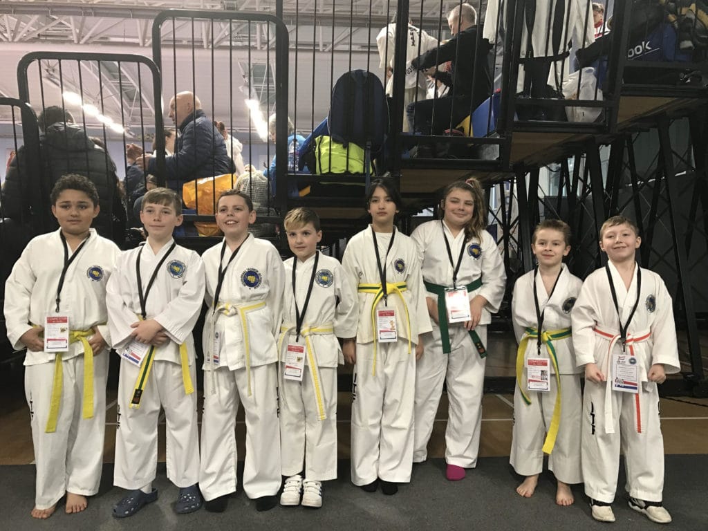 Several junior members of Torbay Tkd at the UKITF Spring Championships Feb 2019 in Bath