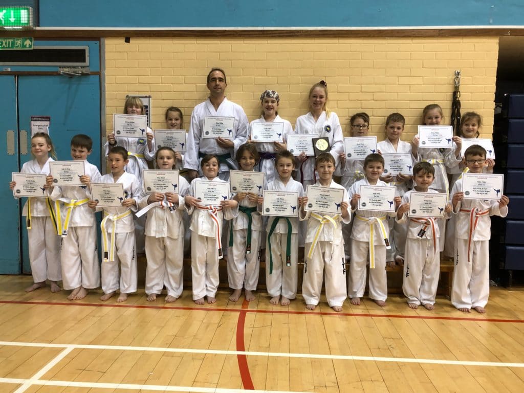 Torbay Taekwondo Students receiving their new belts and certificates Mar 2019