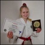 Miss Hannah Newton receiving the Grading Award in March 2019 at Torbay Taekwondo Schools