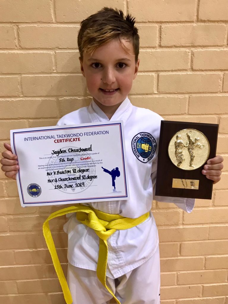 Mr Jayden Churchward receiving the Grading Award in June 2019 at Torbay Taekwondo Schools