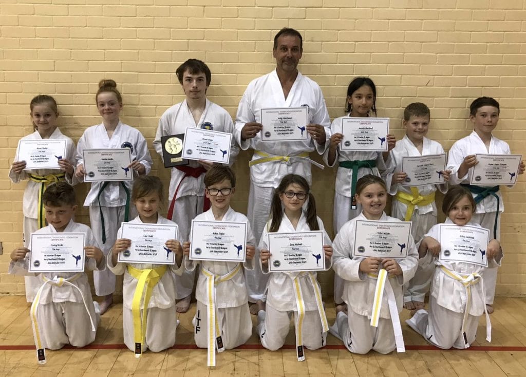 Torbay Taekwondo Students receiving their new belts and certificates September 2019