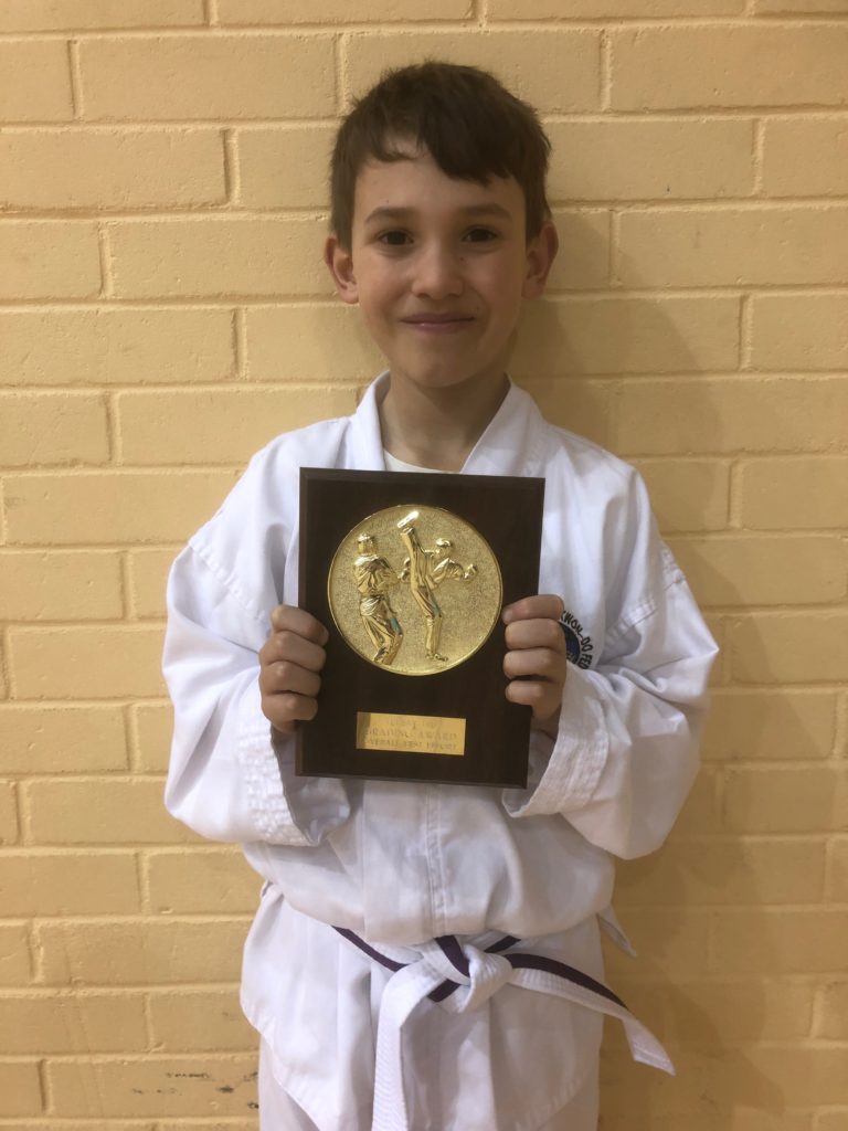 Mr Jamie Hawksley receiving the Grading Award in March 2020 at Torbay Taekwondo Schools