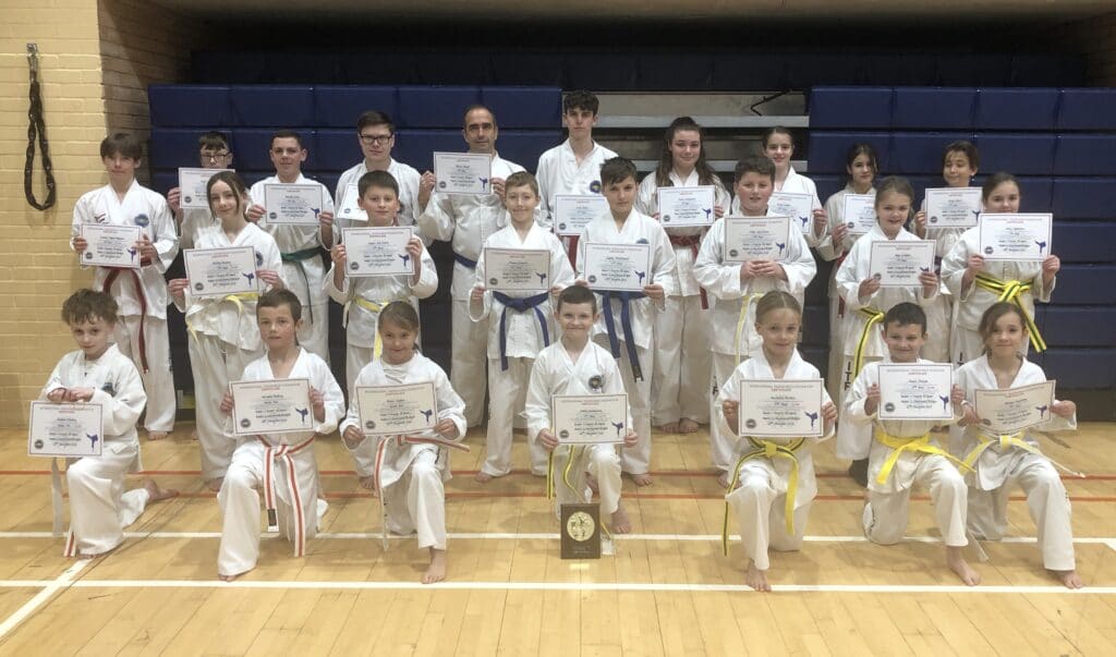 Torbay Taekwondo Students receiving their new belts and certificates December 2021