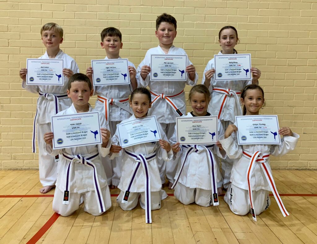 Torbay Taekwondo junior Students receiving their new belts and certificates September 2021